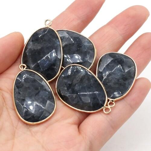 2pcs Section Natural Stone Faceted Black Flash Labradorite Pendants Charms for Necklace Earring Accessories or Jewelry Making