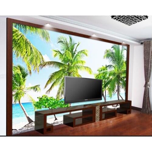 The custom 3D murals,The sea coconut TV background wall papel de parede,living room sofa TV wall bedroom wall paper