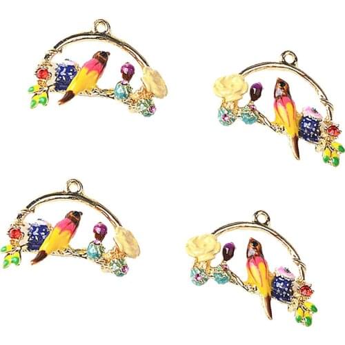 SUPER CUTE 4 Pieces Alloy Enamel Earring Pendants, LOVELY Birds Accessories for DIY Jewelry, Earrings Pendant (1.06 x 0.87 inch)