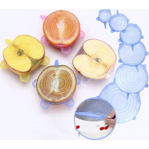 6 Pcs/ Set Universal Food Silicone Cover Reusable Silicone Stretch Lids Caps For Cookware Pot Cover Kitchen Accessories