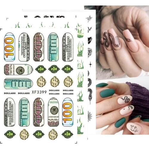 80% Hot Sale 3Pcs/Set Nail Decals Dragon Money Shape 3D Effect Ultra Thin Manicure Art Dollar Tips Decorations Sticker for Manic