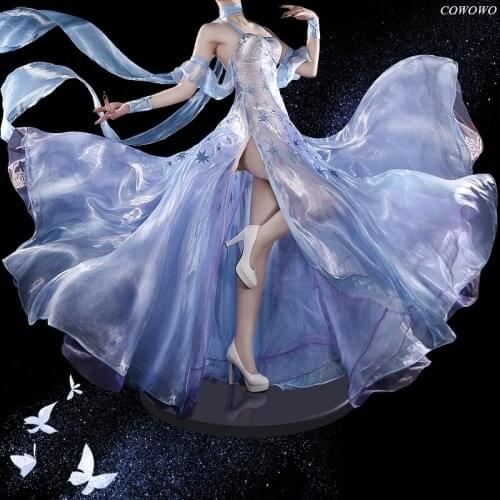 Anime! Re:Life In A Different World From Zero Emilia Ice Crystal Dress Gorgeous Elegant Uniform Cosplay Costume Halloween Suit