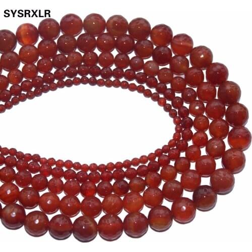 Natural Stone Beads Faceted Red Agat For Jewelry Making DIY Bracelet Necklace 4 6 8 10 12 MM Strand 15.5
