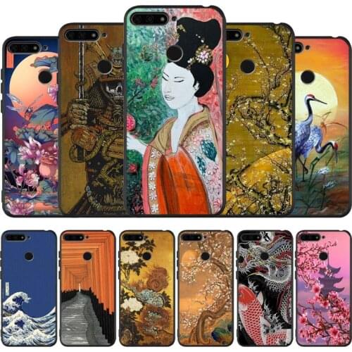 Japan Oil Painting Art Black Silicone Phone Case For Honor 30 20 Pro 8X 9X X10 10 20 Lite 10i Nova 5T Y6 7 9 Prime 2019 TPU
