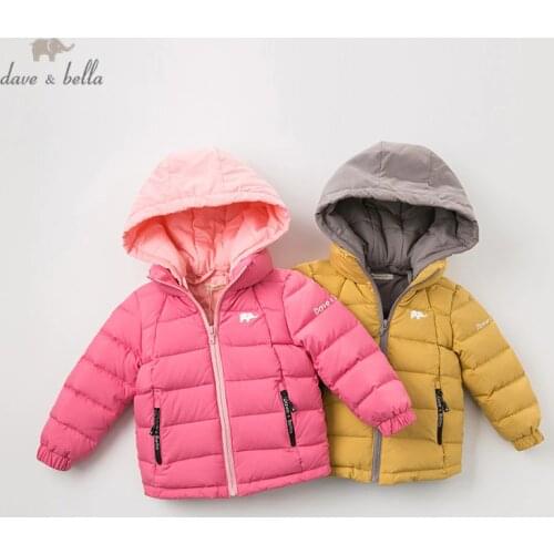 DB12011 dave bella winter baby down coat girls boys solid hooded outerwear children 90% white duck down padded kids jacket
