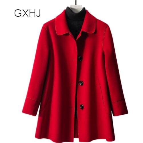 Round neck double-sided woolen coat womens short 2021 autumn and winter new high-end woolen coat plus size
