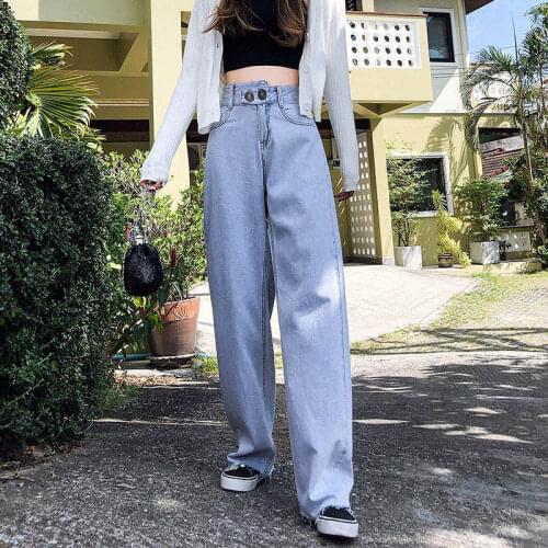 High Waisted Wide Leg Jeans Split Jeans Women Denim Fashion Pants Streetwear 2020 New Straight Leg Trousers For Slim Girls