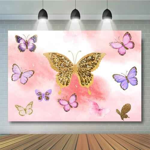 Butterfly Girl Birthday Party Photography Backdrops Colorful Decor Photostudio Young Portrait Kids Backgrounds Props Photostudio