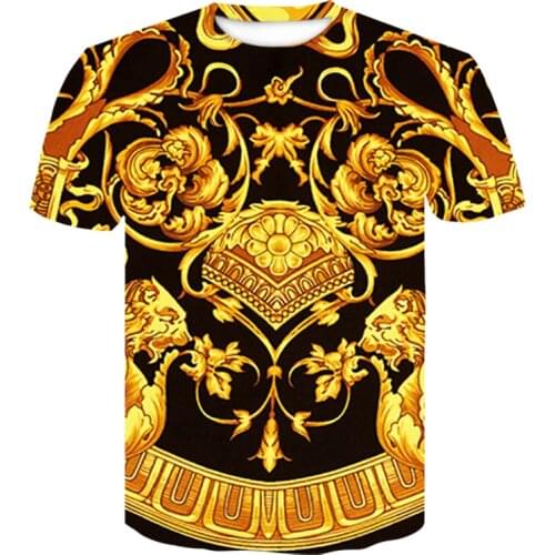 New summer Baroque T-shirt 3D digital print T shirt men/women vintage luxury Royal print golden flower brand Tshirt camisetas