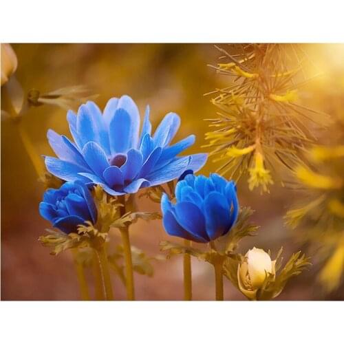 GLymg Blue Flower Round 5d Diamond Painting Embroidery Handicrafts Diy Diamond Embroider Cross Stitch Gift Wall Arts Decor