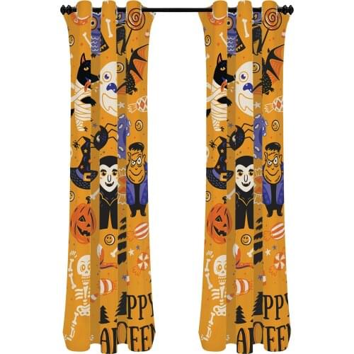 Halloween Themed Pumpkin Bat Skull Print Ouija Board Living Room Window Transparent Curtain Chiffon Chiffon Short Bedroom Curtai