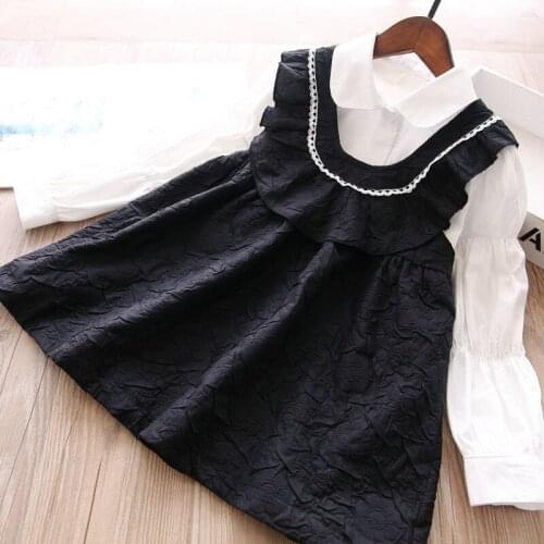 Girls clothing sets fall new white shirts and sleeveless ruffles bow dress 2pcs outfits wholesale childen outfits