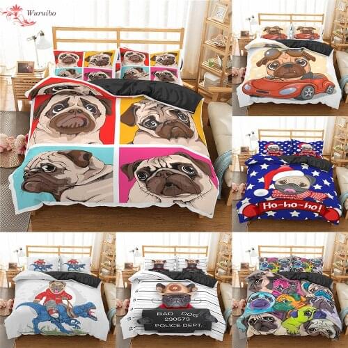 Homesky Cartoon Pug dog Duvet Cover Set Cute Animal Bedding Set Kids Bed Linen Queen King Comforter Bedding Sets