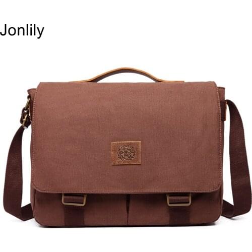 Jonlily Mens Vintage Canvas Shoulder Bags Male Messenger Crossbody Bag Casual Business Commter Bag Teens School Bag -KG371