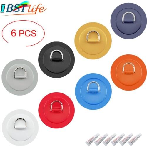 6 PCS 4.3inch Stainless Steel D Ring Pad/Patch With Glue for PVC Inflatable Boat Raft Dinghy Canoe Kayak Surfboard SUP Tie Down