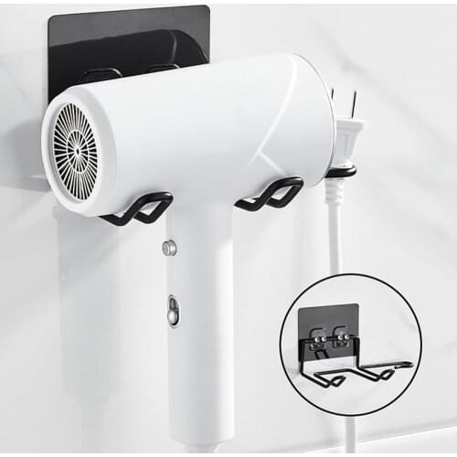 Hair Dryer Holder Wall Mounted Metal Bathroom Shelf Storage Rack Sticky Blow Dryer Holder Punch-free Sticking Storage Holder