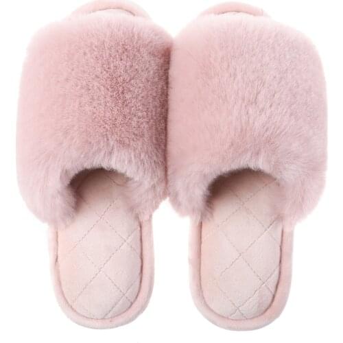New Women Warm Bedroom Slippers Autumn Winter Fashion Furry Plush Home Indoor Shoes Female Soft Bottom Cotton Flat Fluffy Slides