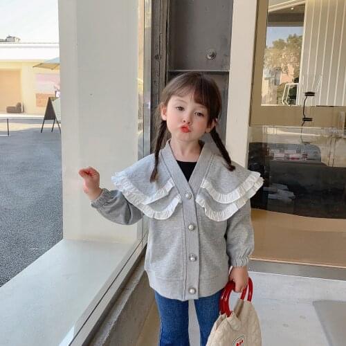 2021 autumn girls' loose coat sweater girls' sweet wind double layer fly sleeve cardigan top princess kids clothes