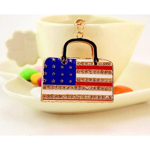 Memorial Gift American Flag Keychain Drip Paint Craft Bag Modeling Keychain Lady Bag Accessories Metal Pendant Key Ring