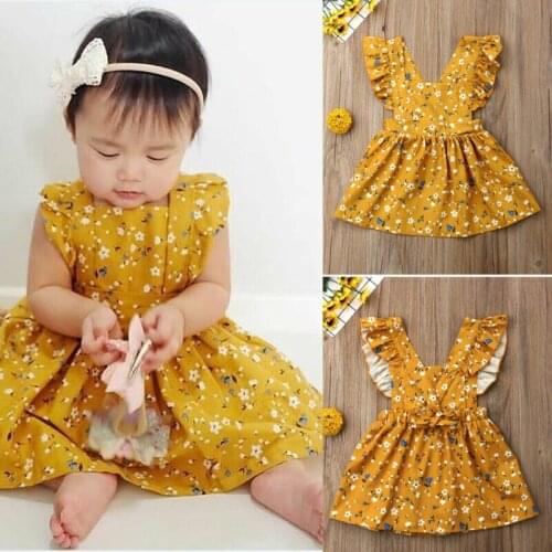 Focusnorm USPS Fast Shipping 1-6 years Toddler Kids Baby Girl Summer Dress Sleeveless Floral Party Princess Dress Clothes