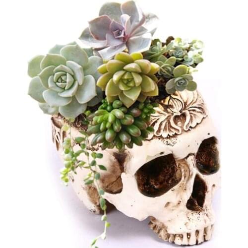 Resin Crafts Human Tooth Skull Fossil Teaching Skeleton Model Halloween Home Office Flower Pot Planter Skull Pot Decoration