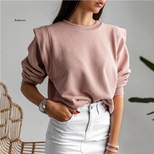 Casual Slim Women Hoodies Sweatshirt Pink Knitted Streetwear Pullover Basic Long Sleeve Autumn Ladies Outwear Tops