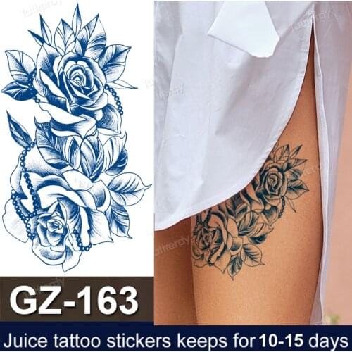 Lasting Tattoo Safe Waterproof DIY Tattoo Natural Fruit Juice Temporary Tattoo Sticker Rose Flowers Cross Totem Tiger Compass