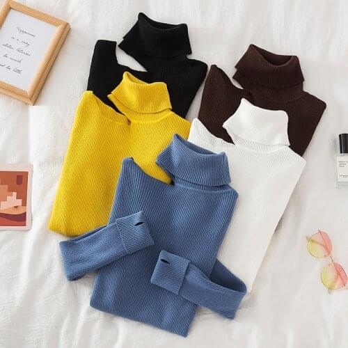 High Neck Pullover for Womens Fall Winter 2020 New Sexy Ladies Off Shoulder Slim Long Sleeve Bottom Knit Jumper Turtleneck Top