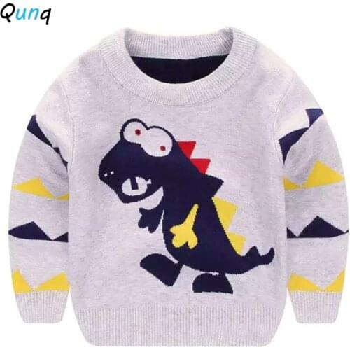Qunq Cute Cartoon Dinosaur Kids Sweater 2021 New Spring Fall Knitted Children Tops Clothes Toddler Boys Baby Girls Sweaters