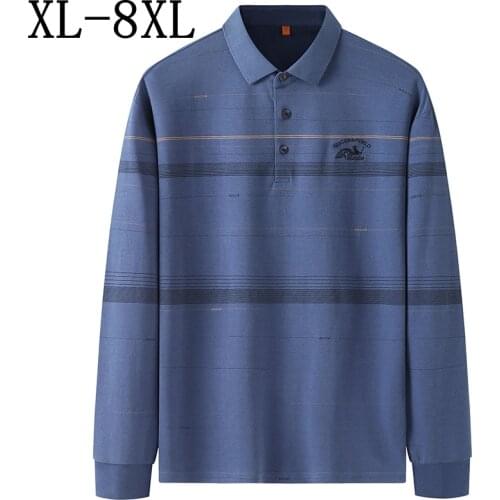 8XL 7XL 6XL 2021 New Autumn Loose Embroidery Shirts For Men High Quality Striped Oversized Polo Shirt Men Fashion chemise homme