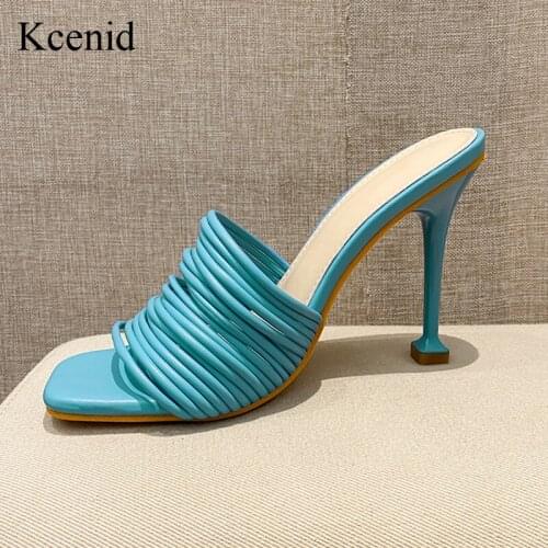 Kcenid Square toe womens slipper shoes summer mules sandals narrow band sexy high heel slides ladies rome shoes women slippers