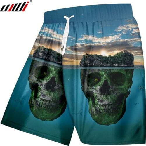 UJWI Terrestrial Ocean Skulls Mens 3D Beach Shorts Printed Scenery Theme Unisex Large Size Casual Shorts Man Clothing
