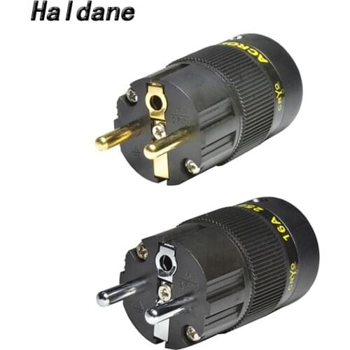 Haldane pcs HIFI Gold Rhodium Plated Schuko EU EUR Power Plug Adapter Connector for AC Power Cord Audio Connector