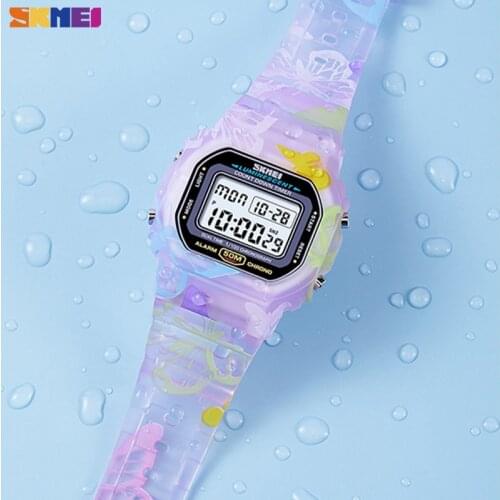 SKMEI 1627 Colorful Fashion Ladies Watches PU Transparent Shockproof Teenager Girls Wristwatches Digital Waterproof reloj mujer