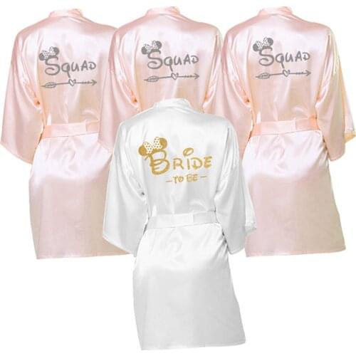 Wedding Bride&Squad Robes Satin Pajamas Robe bridesmaid Team Bride Heart Arrow Pajamas Personalized Robes