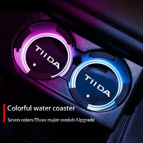 Luminous Car Cup Coaster Holder 7 Colorful USB Charging Car Led Atmosphere Light For Nissan Tiida C11X C12 C13 SC12 Accessories