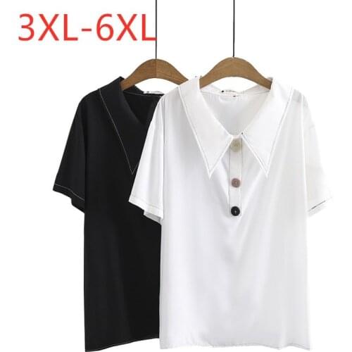 New 2021 Ladies Summer Plus Size Tops For Women Blouse Large Short Sleeve Loose Black White Button Shirt 3XL 4XL 5XL 6XL