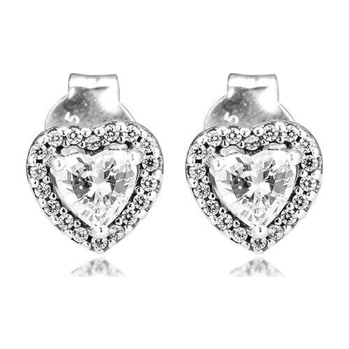 Clear CZ Elevated Heart Stud Earrings Pave Stone 925 Sterling Silver Earrings for Women Fine Jewelry Girl Earrings Accessories