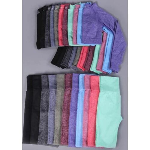 2pcs Womens Seamless Yoga Sport Suit Gymwear Workout Clothes Long Sleeve Gym Crop Top High Waist Leggings Fitness Sports Wear