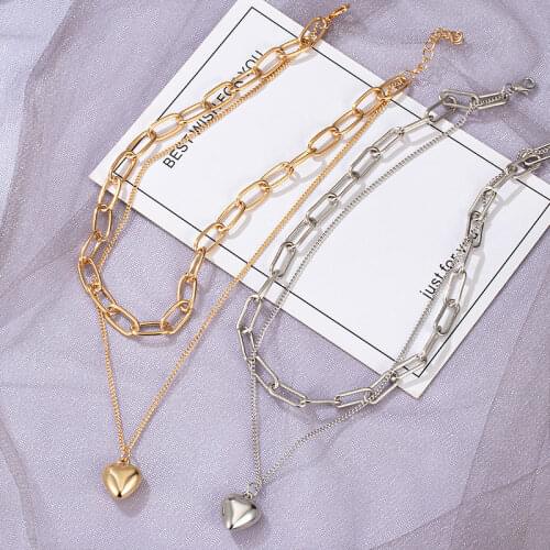 2021 new Korean version of ladies necklace fashion gold and silver color pendant necklace ladies gift heart pendant necklace