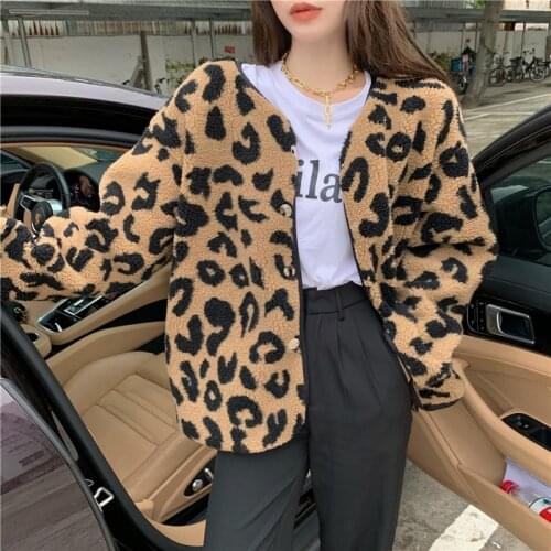 Winter And Autumn Retro Leopard Sheepskin Coat All Match Long Sleeve Female Warm Thermal Coat