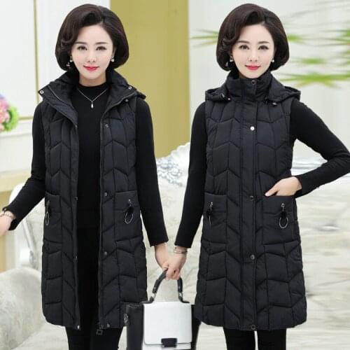 Middle and Old Aged Womens Winter Vest Jacket New Large Size Down Cotton Waistcoat Hooded Fashion Sleeveless Coat Long f2295