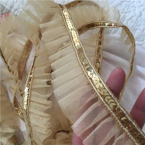 1Yard 91CM Gold Lace Fabric Mesh Lace Trim Gold Sequin Fabric For Dresses 4.5CM Ribbons Trims Sewing Sequins Accessories X08