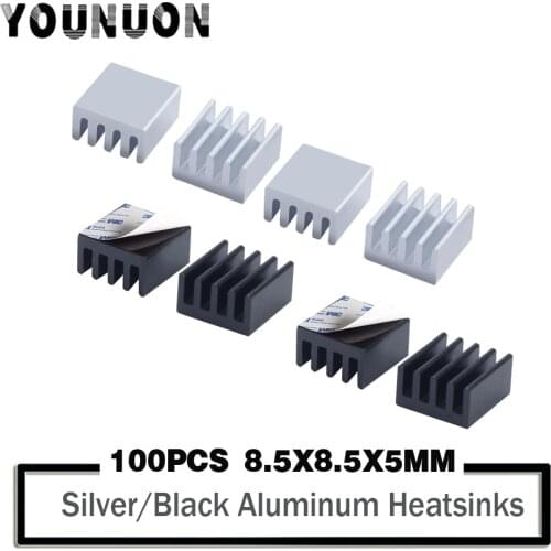 100Pcs YOUNUON 8.8*8.8*5mm Heatsink Cooling Aluminum Heat Sink for Raspberry Pi, Chip, LED, Power IC Transistor, Module PBC