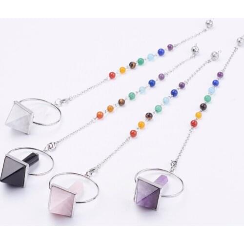 3 Strands/lot Purple Pink Black Clear Chakra Dowsing Pendulum Pendants with Brass Chain & Lobster Claw Clasps Metal Findings