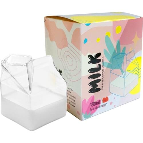 350ML Glass Milk Cup Creamer Carton Container Square Water Glass Cup Mug Heat Resistant Kitchen Supplies Breakfast Cup