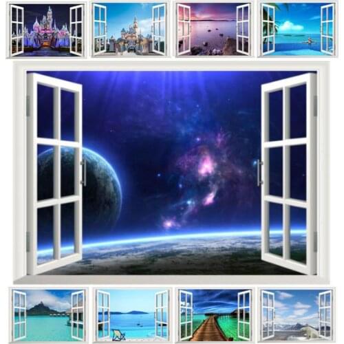 Outer Space castle sea 3d vivid window wall stickers home decoration living room bedroom festival gifts decals mural art