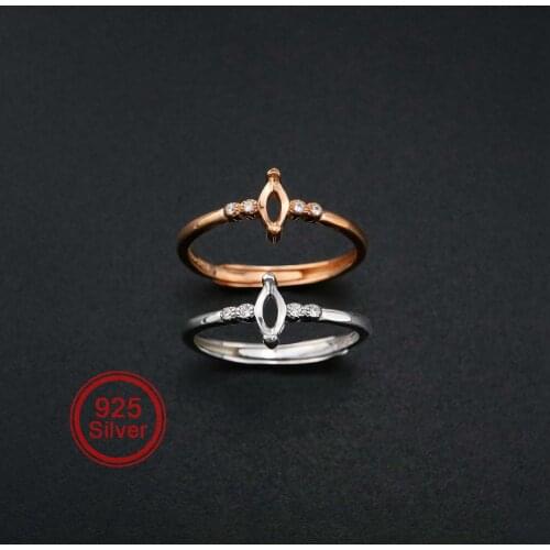 3x6MM Simple Marquise Rose Gold Plated Solid 925 Sterling Silver Adjustable Prong Ring Settings Blank for Gemstone 1224031