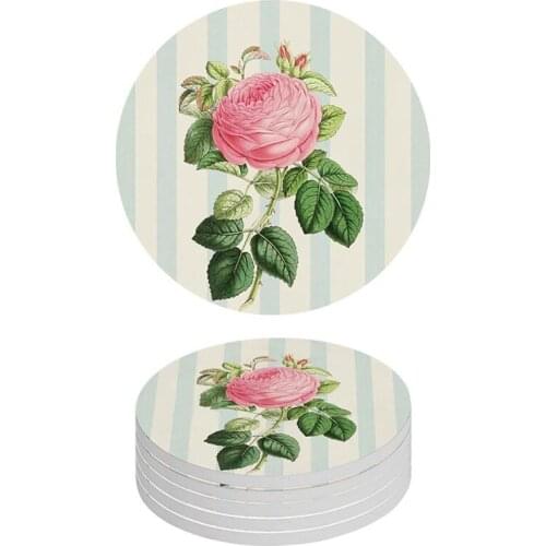 6Pcs Round Absorbent Ceramic Stone Printed Coaster with Cork Back Valentines Day Heat-Resistant Cup Coasters Cup Mat