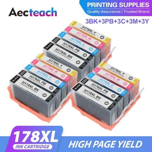 Aecteach new 15Pk full set for HP178 178XL Ink Cartridge for HP 178 Photosmart 5510 5515 6510 7510 B109a B109n B110a Printer